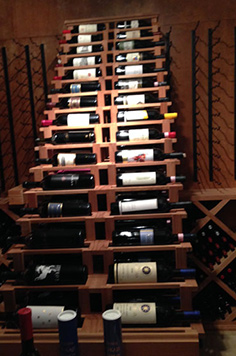 carpentry, wood work, red wine, custom wood work, wine bottle, aabc wine cellar, detail, stacked wine bottle, craftsmanship, collection