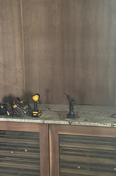 wood table inside a wine cellar
